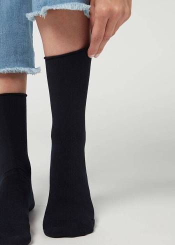 Női Calzedonia Ankle with Cashmere Rövid Zokni Kék | HU2343OR