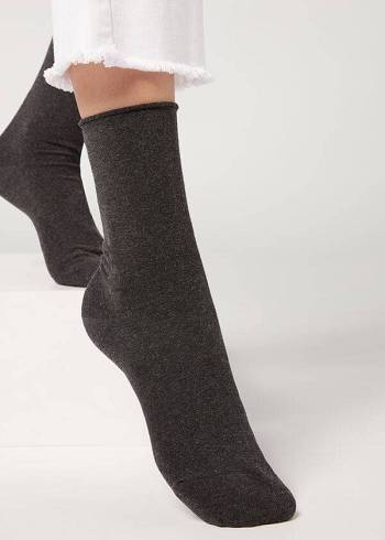 Női Calzedonia Ankle with Cashmere Rövid Zokni Szürke Fekete | HU2344IS