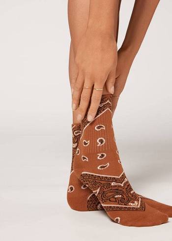 Női Calzedonia Bandana Pattern Rövid Zokni Barna | HU2347TV