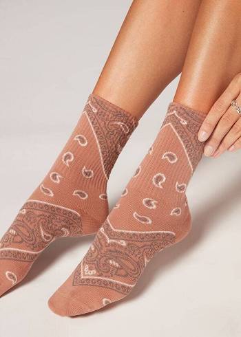 Női Calzedonia Bandana Pattern Rövid Zokni Bézs | HU2348RW