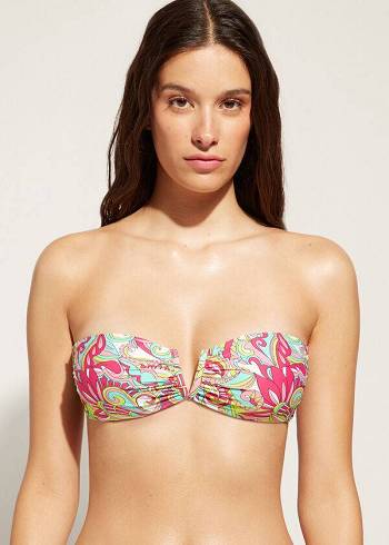 Női Calzedonia Bandeau Londra Bikini Felsők Rózsaszín | HU1696OR
