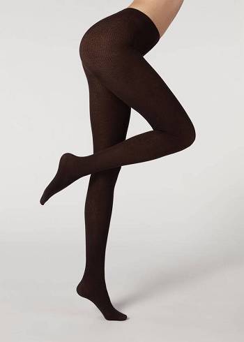 Női Calzedonia Bordázott Cashmere Blend Patterned Harisnyanadrág Kávé | HU1122UT