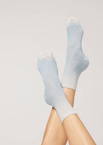 Női Calzedonia Bordázott Faded Rövid with Glitter Zokni Kék | HU2476YU