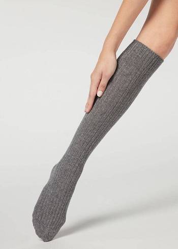 Női Calzedonia Bordázott Long with Gyapjú and Cashmere Zokni Szürke | HU2255CE