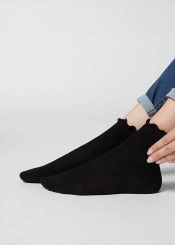 Női Calzedonia Bordázott Pamut Ankle Rövid Zokni Fekete | HU2473OR