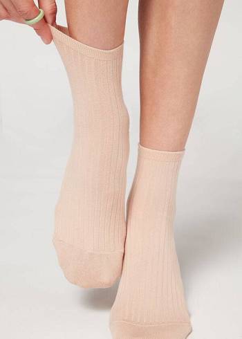 Női Calzedonia Bordázott Rövid Zokni Bézs Barna | HU2482MA