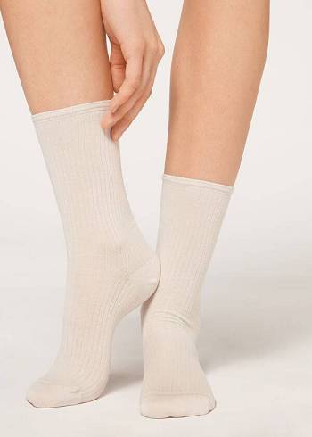 Női Calzedonia Bordázott Rövid Zokni Bézs | HU2487XF