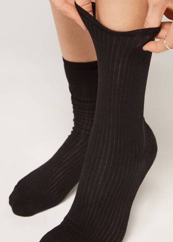 Női Calzedonia Bordázott Rövid Zokni Fekete | HU2486CE