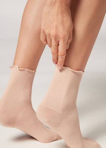 Női Calzedonia Bordázott Rövid Zokni Khaki | HU2485VD