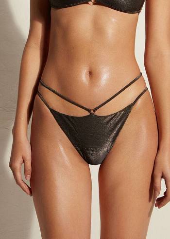Női Calzedonia Brazilian Side String Hollywood Bikini Alsó Fekete | HU1320VD