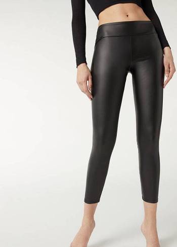 Női Calzedonia Bőr Effect Leggings Fekete | HU2663ZG