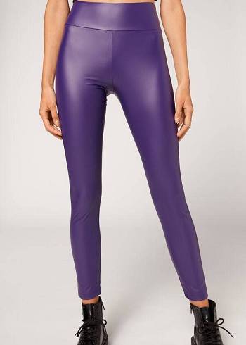 Női Calzedonia Bőr Effect Leggings Lila | HU2666JJ