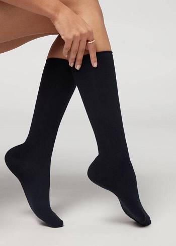 Női Calzedonia Cashmere Blend 3/4 Long Zokni Kék | HU2236EX