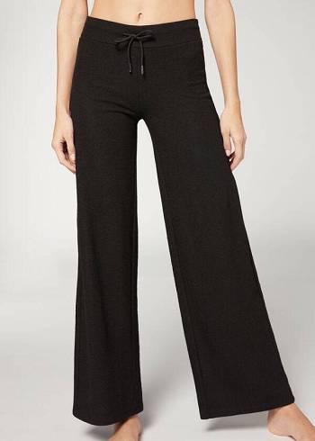 Női Calzedonia Cashmere Palazzo Leggings Fekete | HU2625FM