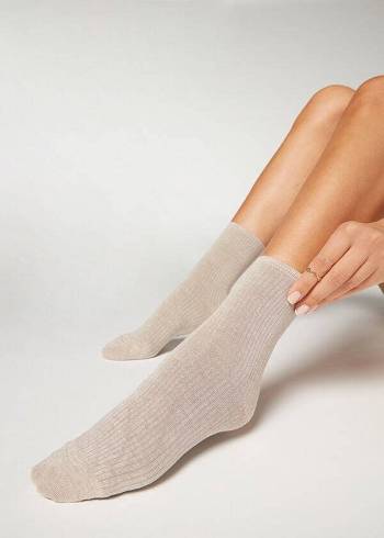 Női Calzedonia Cashmere Rövid with Glitter Zokni Fehér | HU2354BC