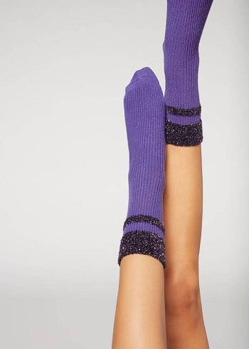 Női Calzedonia Cashmere Rövid with Glitter Trim Zokni Lila | HU2357XF