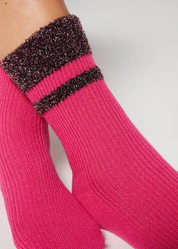 Női Calzedonia Cashmere Rövid with Glitter Trim Zokni Rózsaszín | HU2358ZG