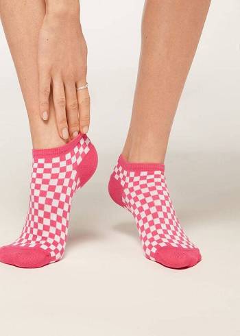 Női Calzedonia Checkered No-Show Zokni Rózsaszín | HU2272DN