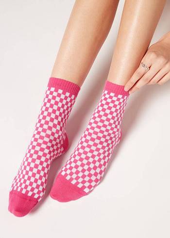 Női Calzedonia Checkered Pattern Rövid Zokni Rózsaszín | HU2364FM