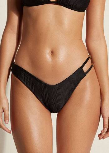 Női Calzedonia Chevron High-Cut Brazilian Casablanca Bikini Alsó Fekete | HU1352EX