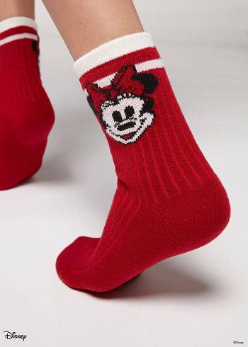 Női Calzedonia Christmas Minnie Disney Soft Rövid Zokni Piros | HU2366SO