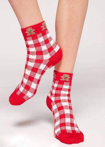 Női Calzedonia Christmas Series Rövid Zokni Piros Fehér | HU2369OR