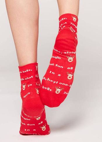 Női Calzedonia Christmas Series Rövid Zokni Piros | HU2370IS