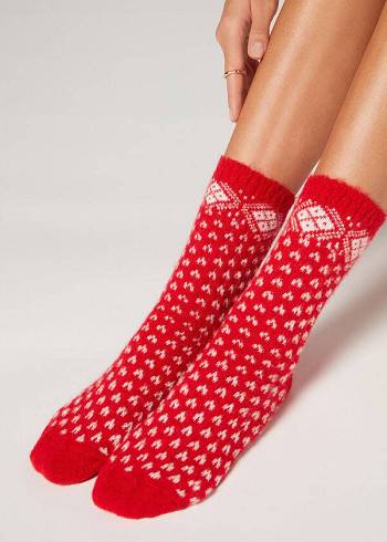 Női Calzedonia Christmas Soft Rövid Zokni Piros | HU2375EX