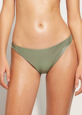 Női Calzedonia Coated-Effect Antigua Bikini Alsó Zöld | HU1361SO