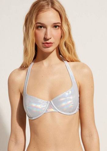 Női Calzedonia Coated-Effect Balconette Daytona Bikini Felsők Titán | HU1699SO