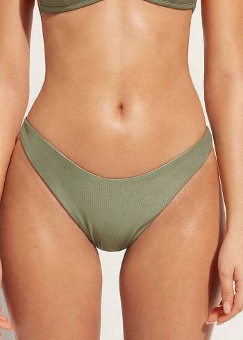 Női Calzedonia Coated-Effect High-Cut Brazilian Antigua Bikini Alsó Zöld | HU1363FM