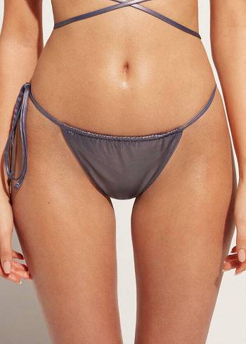 Női Calzedonia Coated-Effect String Tanga Daytona Bikini Alsó Kék | HU1368LH