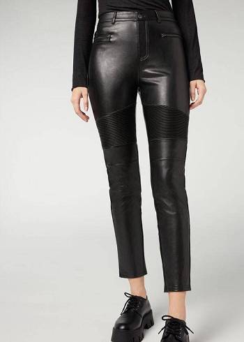 Női Calzedonia Coated Thermal Sovány Motoros Leggings Fekete | HU2632UT