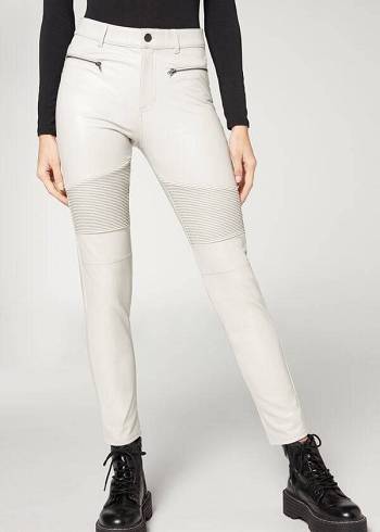 Női Calzedonia Coated Thermal Sovány Motoros Nadrág Fehér | HU2723TV