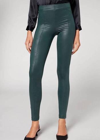 Női Calzedonia Coated Total Shaper Motoros Leggings Zöld | HU2633YU