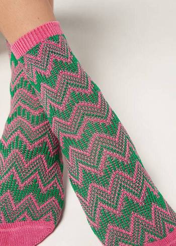 Női Calzedonia Colorful Chevron Motif Rövid Zokni Rózsaszín | HU2379NB