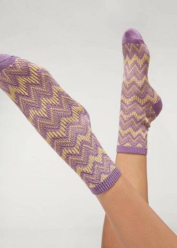 Női Calzedonia Colorful Chevron Motif Rövid Zokni Lila | HU2380BC