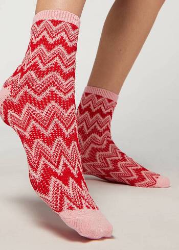 Női Calzedonia Colorful Chevron Motif Rövid Zokni Piros | HU2381VD