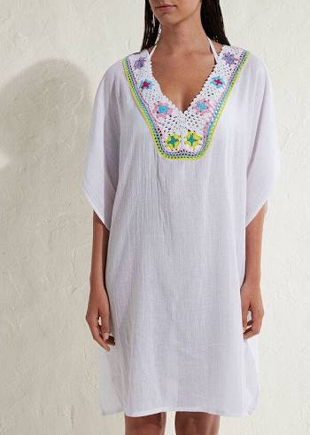 Női Calzedonia Crochet Neckline Kaftan Cover Ups Fehér | HU2075BC