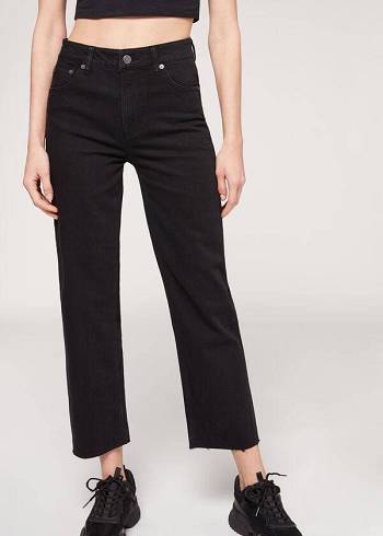 Női Calzedonia Cropped Egyenes-Leg Farmer Nadrág Fekete | HU2564CE