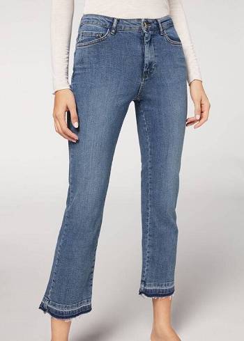 Női Calzedonia Cropped Flare Farmer Nadrág Kék | HU2563VD
