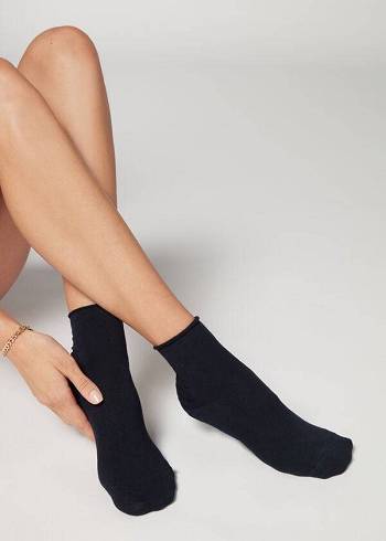 Női Calzedonia Cuffless Cashmere Rövid Zokni Kék | HU2383XF