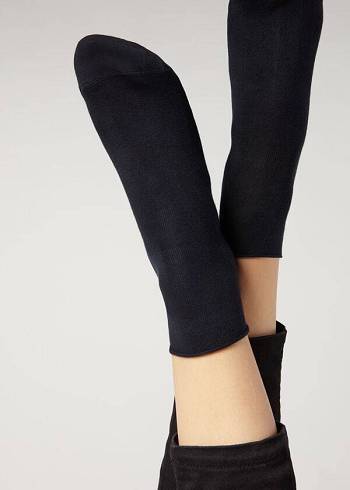 Női Calzedonia Cuffless Rövid in Pamut Zokni Sötétkék | HU2388HK