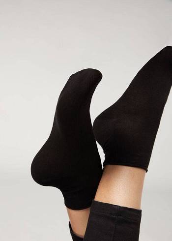 Női Calzedonia Cuffless Rövid in Pamut Zokni Fekete | HU2389GL
