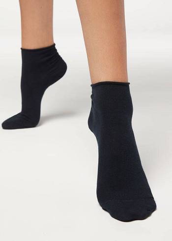 Női Calzedonia Cuffless Rövid in Pamut Zokni Kék | HU2390FM