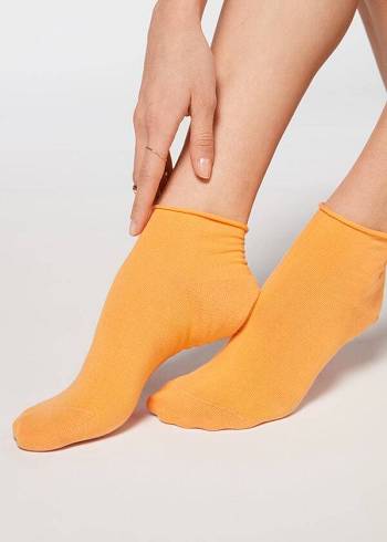 Női Calzedonia Cuffless Rövid in Pamut Zokni Narancssárga | HU2395OR