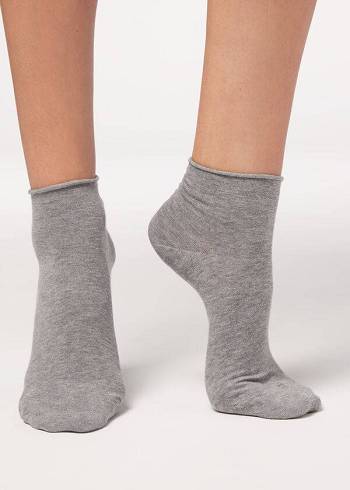 Női Calzedonia Cuffless Rövid in Pamut rosa Zokni Szürke | HU2397UT