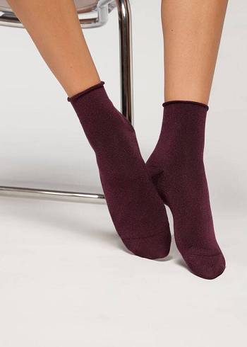 Női Calzedonia Cuffless Rövid with Glitter Zokni Bordó | HU2400RW