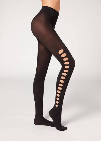 Női Calzedonia Cut-Out Opaque 90 Denier Patterned Harisnyanadrág Fekete | HU1091WY