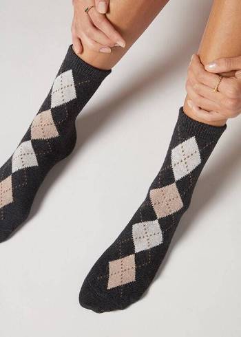 Női Calzedonia Diamond-Pattern Cashmere Rövid Zokni Szürke | HU2409XF